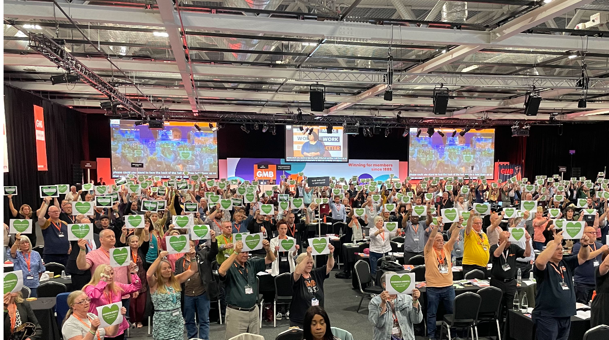 GMB London Grenfell campaigners stage action calling for justice for the 72 at annual Congress